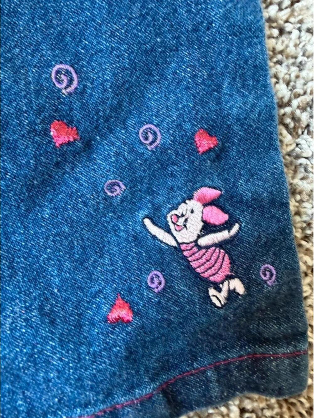 Girls Disney Piglet Embroidered Jeans Pink Stitch Detail Elastic Back Denim - Picture 3 of 6